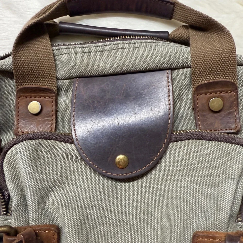 ACACIA Canvas‎ Leather Trim Messenger Bag Crossbody Satchel Khaki Green